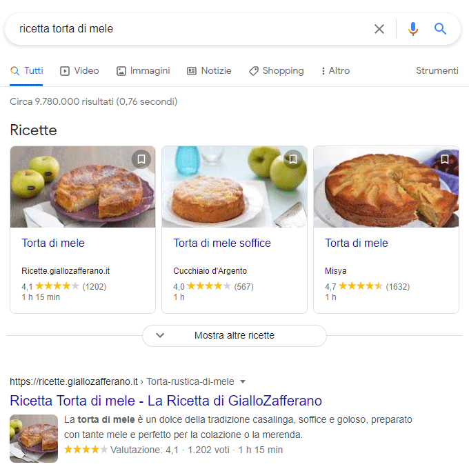 esempio di dati strutturati presenti sulla SERP di Google