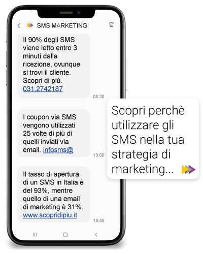 SMS Marketing, esempio di una pubblicità spedita tramite SMS su un cellulare