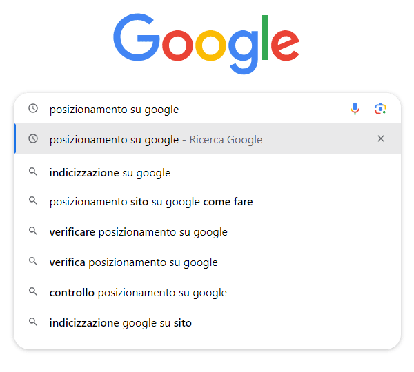 Esempio di ricerca effettuato su Google utilizzando la parola chiave "posizionamento su google"