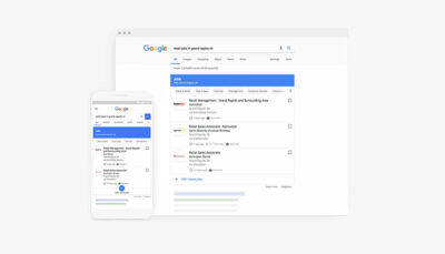 Schermata del servizio "Google For Job" che consente di effettuare ricerche di lavoro