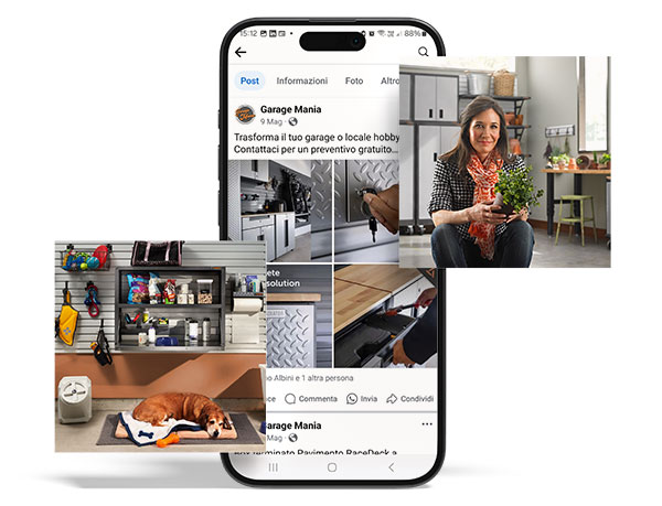 mock up di alcuni post del canale Facebook di GarageMania