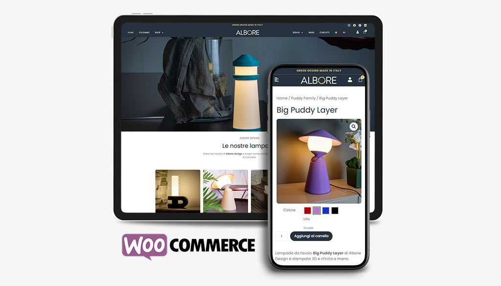 homepage sito Albore Design, e-commerce di lampade stampate in 3D