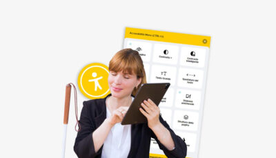 una persona con disabilità utilizza una tecnologia un sistema assistiva per navigare un sito internet
