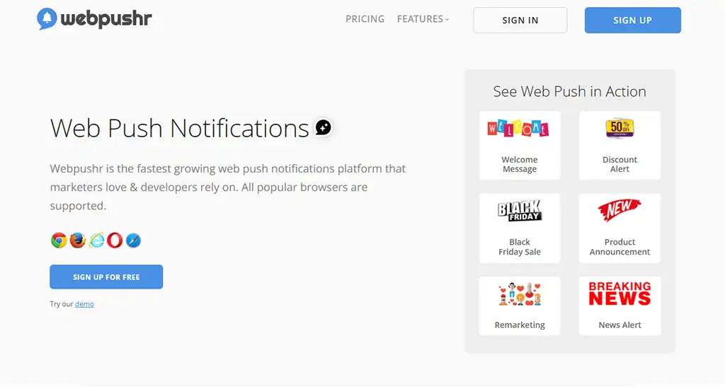 homepage www.webpushr.com