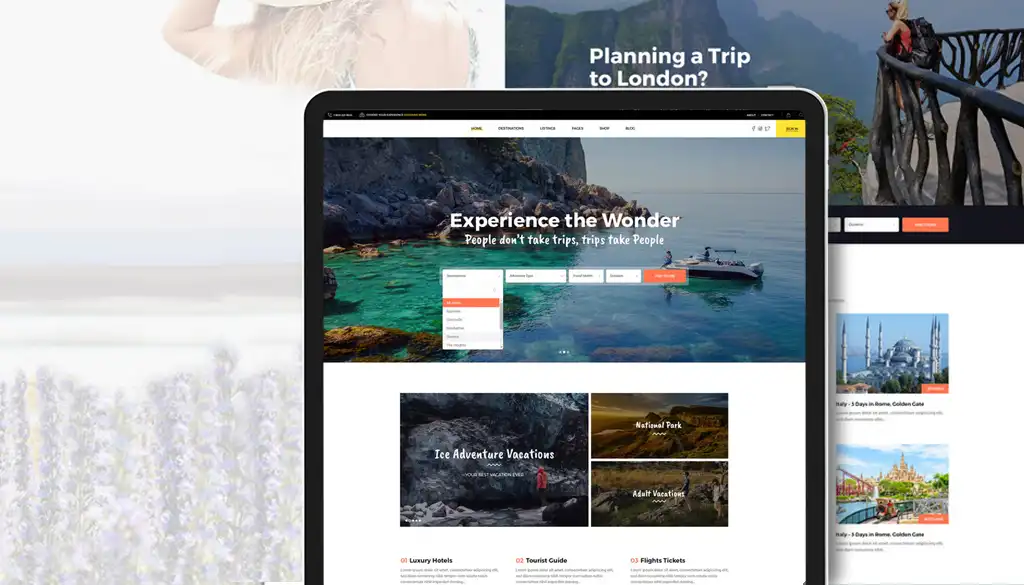 homepage di un portale turistico online visualizzata su un tablet