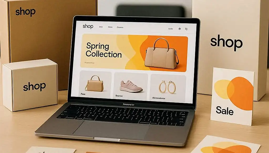 ecommerce di scarpe e borse visualizzato un laptop
