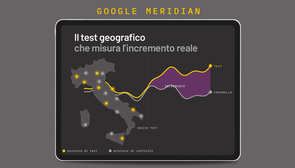 Mappa dell'Italia divisa in aree di test e aree di controllo per un esperimento geografico